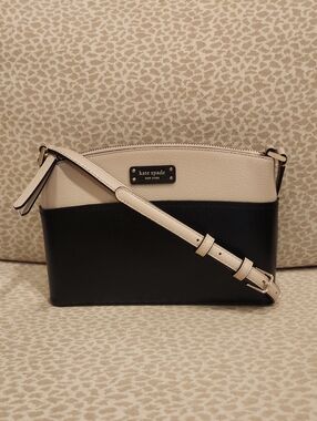 Kate Spade Millie Grove Two-Tone Black and Beige Pebbled Leather Crossbody